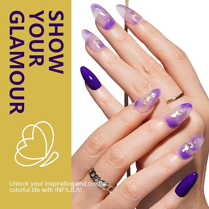 NXJ INFILILA Dark Purple Gel Nail Polish, 15ml Purple UV LED Gel Polish One-Stroke Coloring, Hema Free Lavender Color High Gloss Soak Off UV Manicure Salon DIY for Girls SQ191