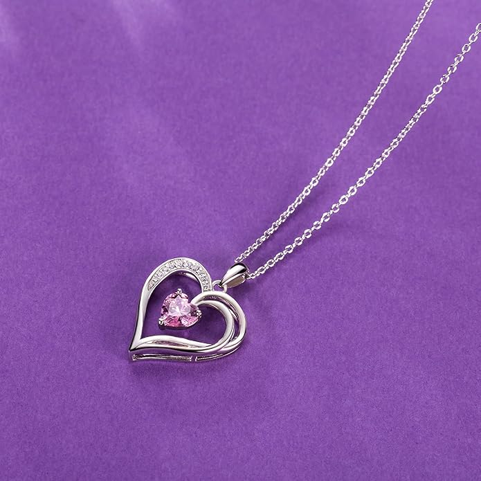 AM ANNIS MUNN 925 Sterling Silver Heart Necklace for Women Birthstone Necklace Silver Jewelry for Womens Jewelry Gifts for Women Her Mom