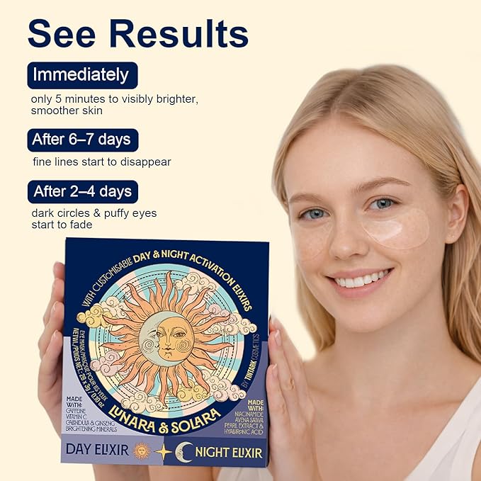 Lunara Under Eye Patches 28 Pairs, 5-Min Energizing Hydrogel Eye Masks with Caffeine Vitamin C Peptides Niacinamide, Refreshing Tired Eye, Includes Two Bonus Eye Serums, Luxury Spa Gifts for Women