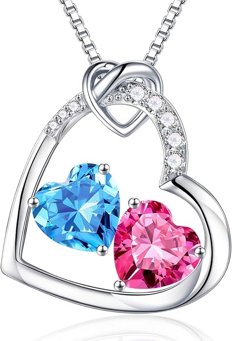 Iefil Valentines Day Gifts for Her - 925 Sterling Silver Heart Birthstone Necklace, Anniversary Birthday Gifts for Women Wife Girlfriend, Jewelry for Mom Daughter