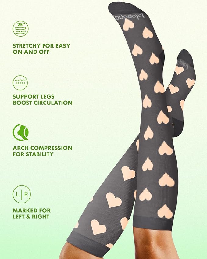 Lalapapa Bamboo Viscose Compression Socks for Women Men 2 Pairs 15-20mmHg Knee High Compression Socks Travel Nurse