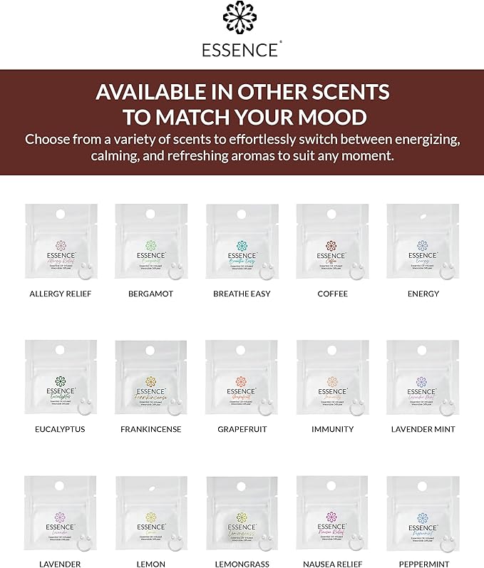 Essence Wearable Aromatherapy Nasal Diffuser – Coffee Essential Oil Nose Ring Silicone Inhaler for Stress & Mood Support - Made in USA & Travel-Friendly (3 Pack)