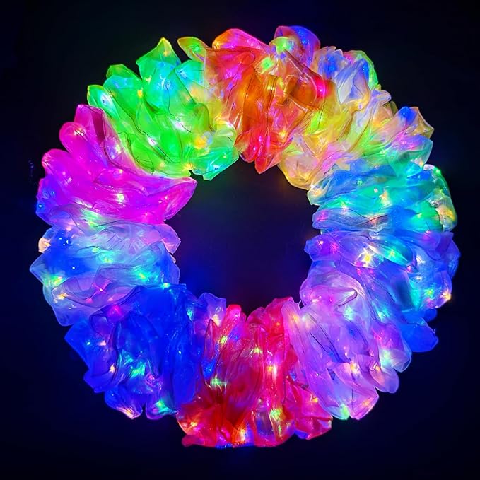 40 PCS Light up Scrunchies, 3 Glow Mode, Hair Accessories for Women, Glow in the Dark Party Supply for Festival Rave Slumber Party