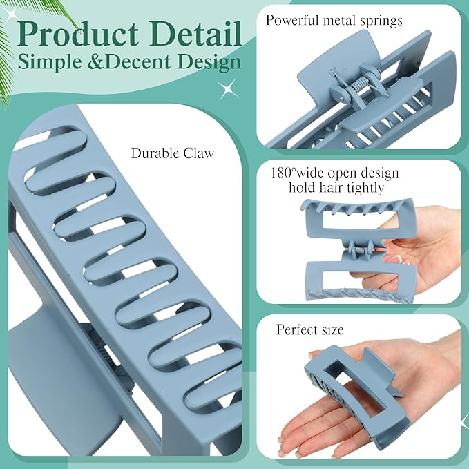 XunYee 60 Pcs Hair Clips Bulk Hair Claw Clips for Women Girls 4.1 Inch Large Rectangle Non-slip Square Strong Hold Jaw