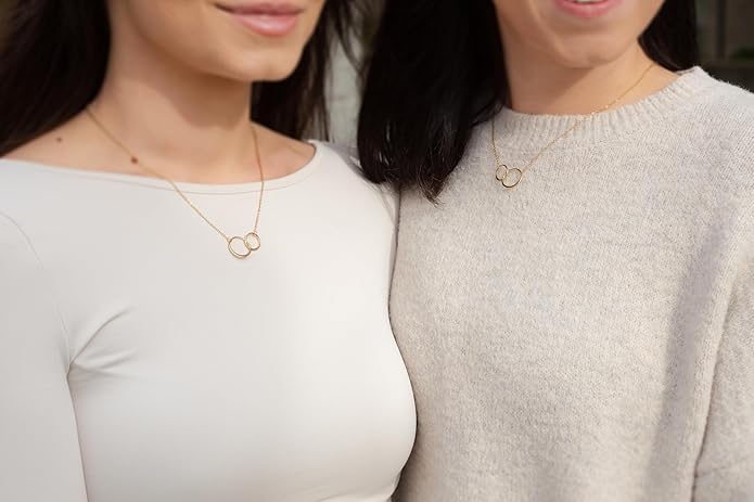 Suavell Sister Necklace - Sterling Silver Interlocking Double Circle Necklace - Birthday Gift for Sister - Maid of Honor Gift