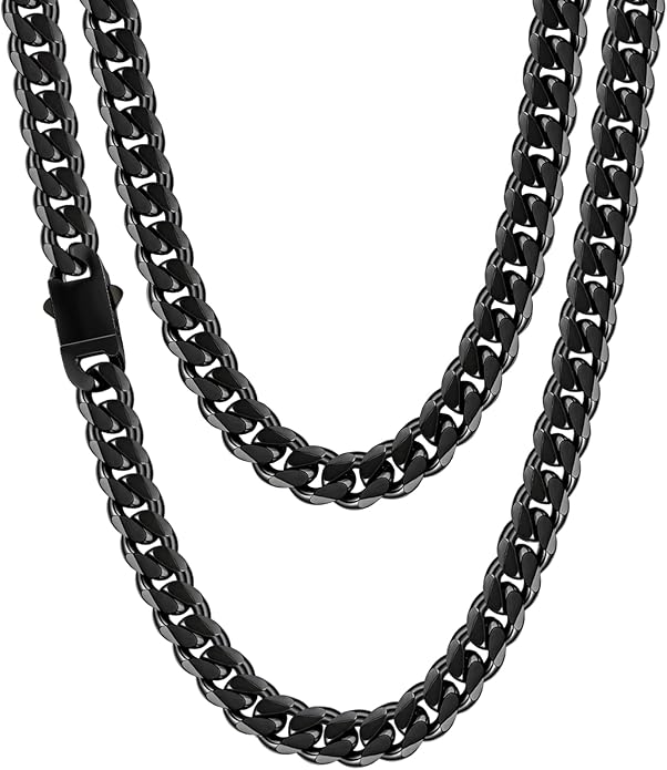 Fiusem 3.5mm Cuban Link Chains for Men, Silver Tone/Black/14K Gold Plated Stainless Steel Necklace Chain, Mens Necklace 16, 18, 20, 22, 24, 26, 28 Inch
