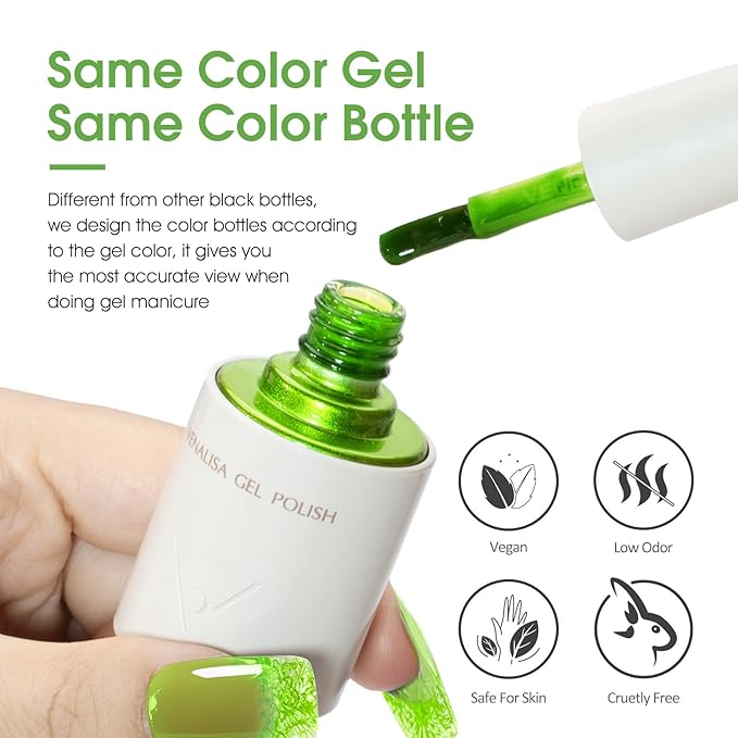 VENALISA Jelly Green Gel Nail Polish, 1 Pcs Transparent Neon Green Jelly Gel Polish Lime Color High Gloss Soak Off U V Nail Manicure Salon and DIY at Home Gifts for Women
