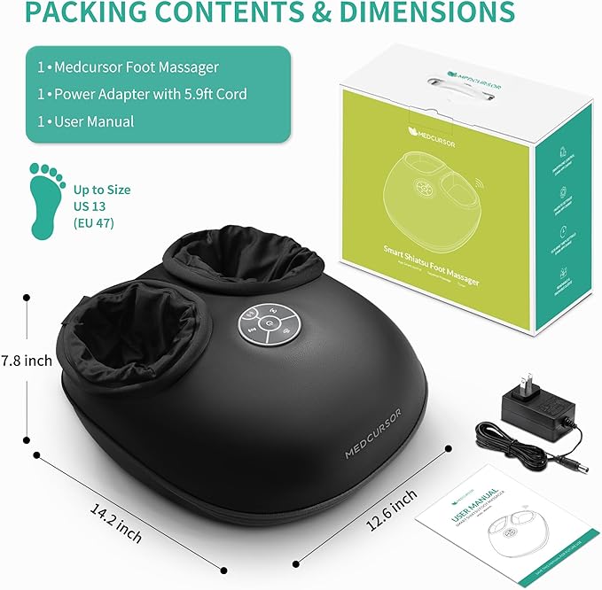 Medcursor Foot Massager with Heat [2026 Upgraded], Shiatsu Deep Kneading Machine, Multi Air Compression Intensity, Smart APP Mobile Remote Control, Feet Massage for Home and Office Use