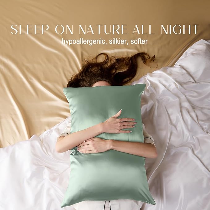ZIMASILK 100% Pure Mulberry Silk Pillowcase for Hair and Skin Health,Soft and Smooth,Both Sides Premium Grade 6A Silk,600 Thread Count,with Hidden Zipper,1pc (King 20''x36'',Mint Green)