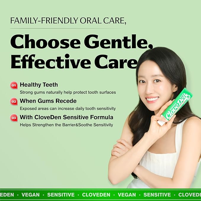 CloveDen Vegan Fluoride Toothpaste for Sensitive Teeth – Potassium Nitrate & Hydroxyapatite Enamel Support, Anti-Plaque Gum Care, Sensitivity Relief Formula, SLS-Free, Clove Mint, 3.52oz / 100g