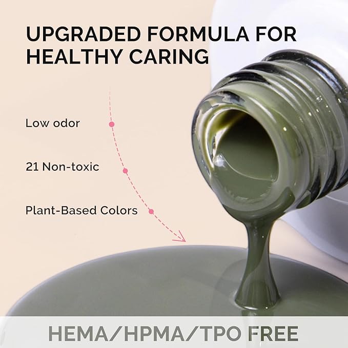 MelodySusie Fleurwee Plant Based Gel Nail Polish, Hema Free Dark Olive Green Nail Polish, Soak Off UV LED Gel Polish Gifts for Women 21 Non Toxic Long Lasting Nail Art Manicure Salon DIY at Home P08