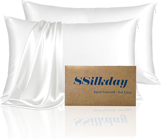 Mulberry Silk Pillow Cases 2 Pack Standard Size with Zipper, Ultra Smooth Soft Breathable Cooling Pillow Cases for Hot Sleepers, Silk Satin Pillowcase for Hair and Skin Set of 2, Gifts for Women