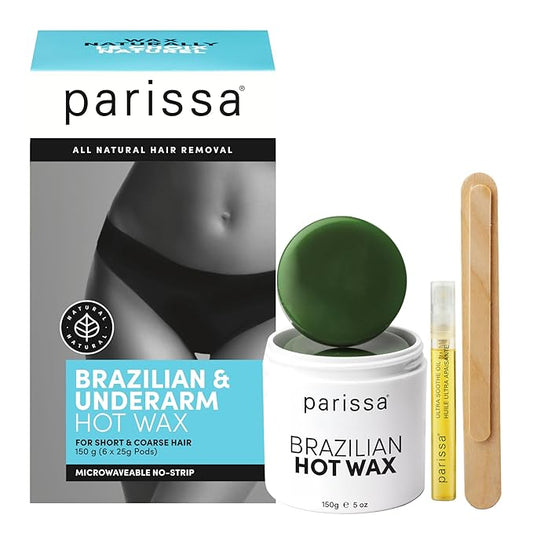 Parissa Microwavable Natural Bikini Hot Wax Kit | No-Strip Hard Wax for Coarse Hair on Bikini & Underarms | Ideal for Brazilian-Style Waxing | 150 g (5 oz)