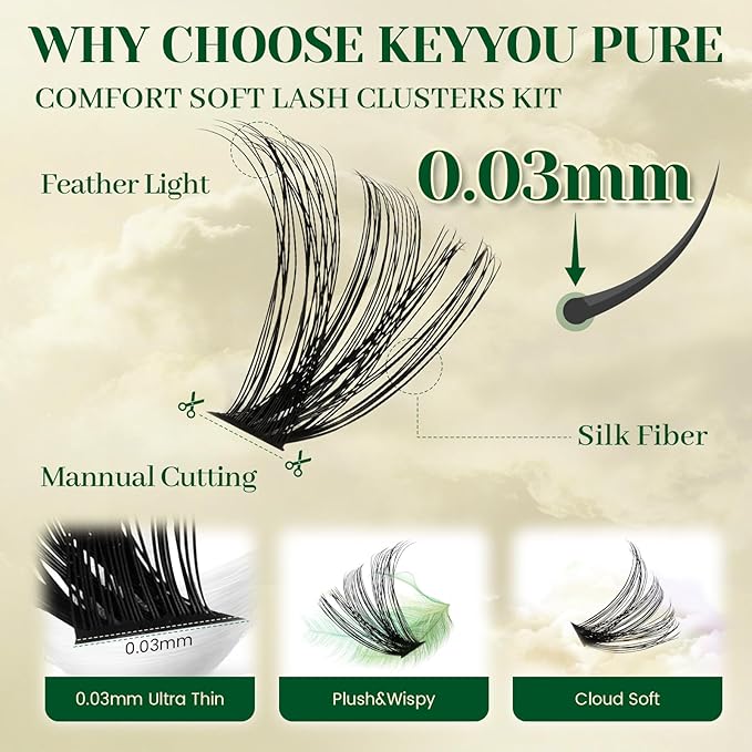 KEYYOU DIY Lash Extension Kit 300pcs Soft Lash Clusters 60D C Curl Easy to Apply with Lash Bond and Seal Lash Applicator Lash Remover Eyelash Extension Kit at Home(RMkit-60D-C-9-18mix)