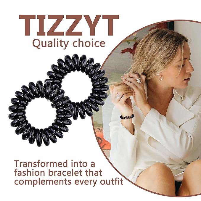18pc Spiral Hair Ties for Women – Black Elastic Hair Ties No Damage, Ponytail Holders for Thick and Thin Hair – Creaseless and Dent-Free Coil | Ideal Gifts for Women Set. (Black hair ties)