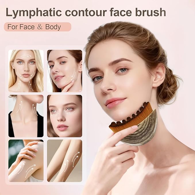 Lymphatic Contour Face Brush - Facial Sculpting & Anti-Puffiness Tool | Ultra Soft Dry Brush for Jawline Massage & Lymphatic Drainage | Ergonomic Design (1pc)
