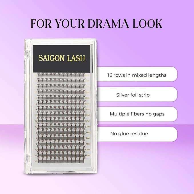 SAIGON LASH Anime Lash Kits Promade Fans –3D & 12D Wispy Volume Lashes, CC Curl 0.07, Mixed Length 6–13mm, Loose Handmade Extensions for Lash Artists (Dark brown-CC-0.05-6 - 13mm)
