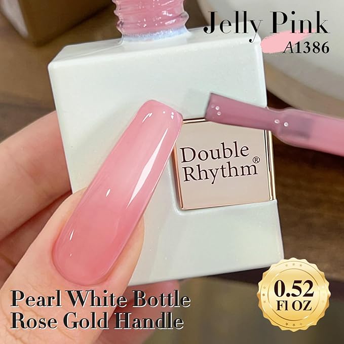 Double Rhythm Gel Polish 15ML Jelly Sheer Pastel Light Milky Color Pearl White Bottle 1 PC 0.5 OZ Full Size Nail Art Salon at Home (Pink-D1386)