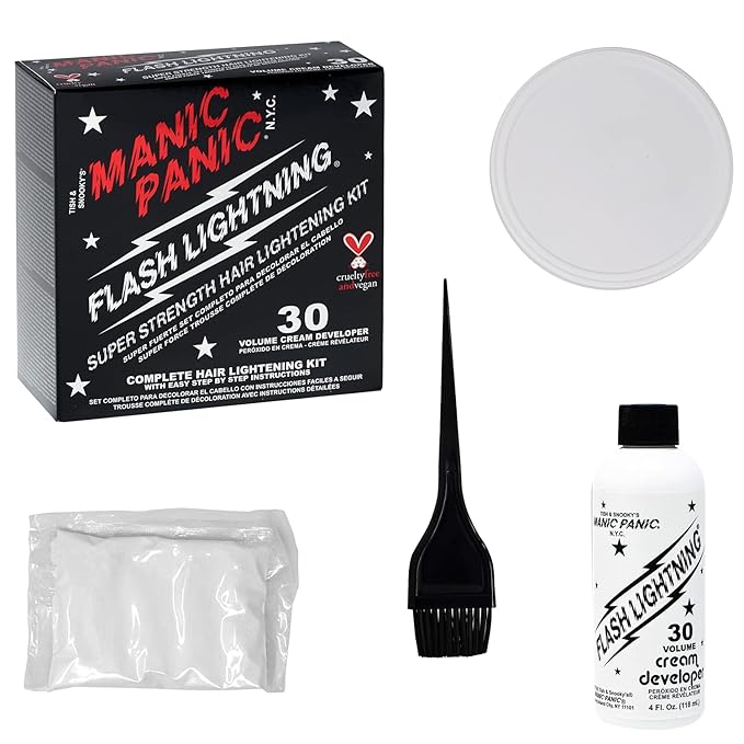 MANIC PANIC Flash Lightning Hair Bleach Kit - Bleach Powder + 30 Volume Developer - Hair Lightener for Dark Shades - Lifts Up to 5 Levels - Achieve Medium to Light Blonde - Vegan & Cruelty-Free (2 pk)