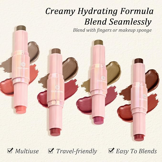 Color Nymph Blush Contour Stick, Cream Blush & Contour Matte Texture Double-end Stick Multiuse Blusher with Butter Bronzer For Cheeks Eyes Lip Vegan & Cruelty-Free - 03# Morocco Plum