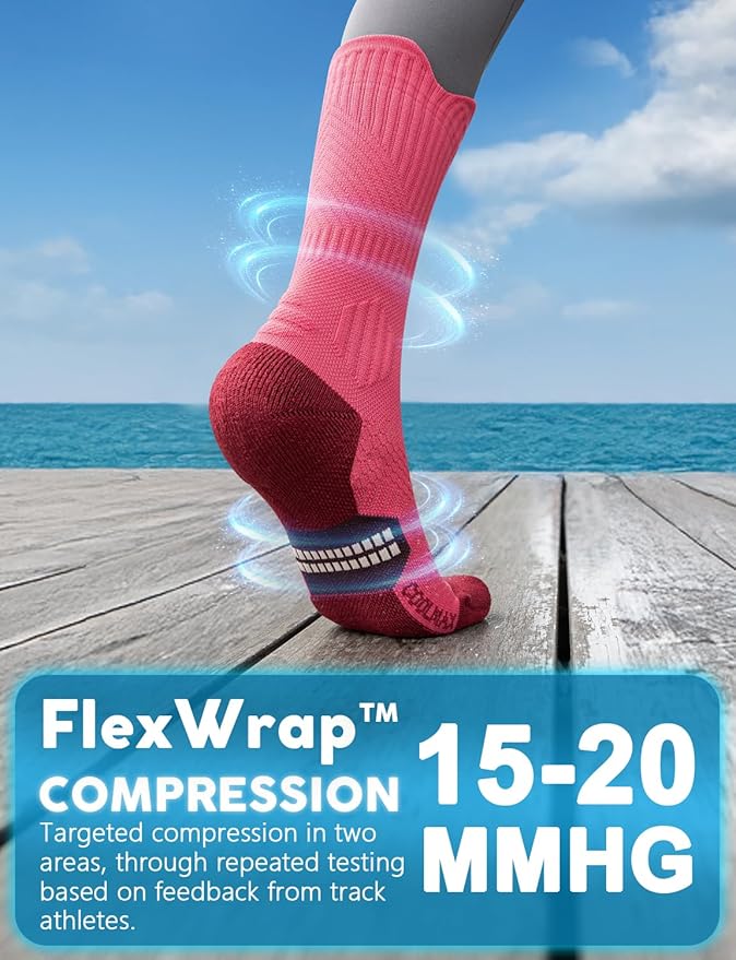 Juclise Womens Coolmax Bamboo Viscose Compression Running Crew Socks, Moisture-Wicking Anti-Blister Hiking&Gym Athletic