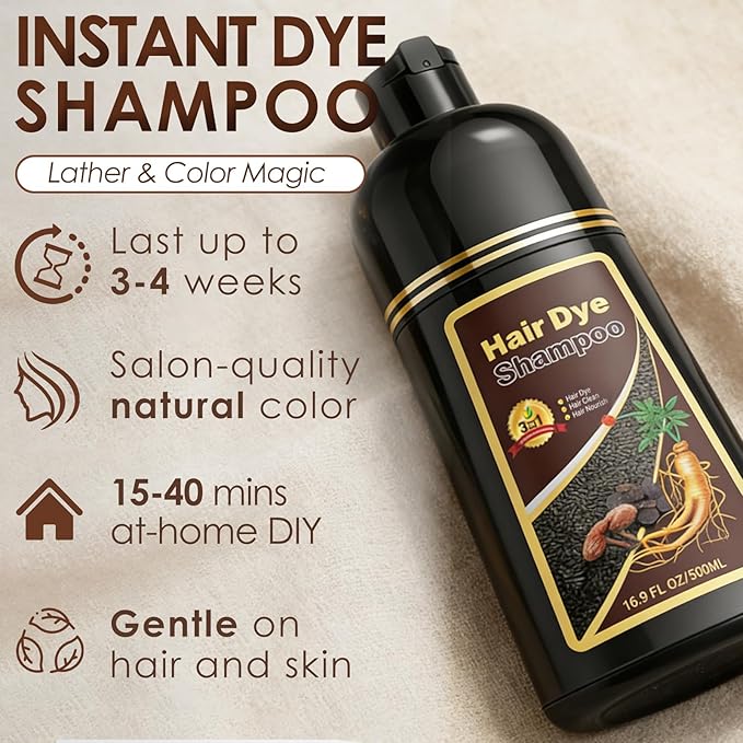 Hair Dye Shampoo 3 in 1 for Women & Men, Rich Coffee Root-to-Tip Coloring with Natural Extracts, 3-4 Weeks Lasting Smooth Shiny Finish, Easy Home Use for All Hair Types 16.9 fl oz (Coffee)