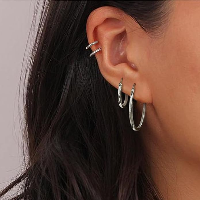 Hayoso 18K Gold Plated Hoop Earrings - 925 Sterling Silver Hoop Earrings Womens Hypoallergenic Hoops | Square Tube Hoop Earrings for Women 15mm/20mm/30mm/40mm
