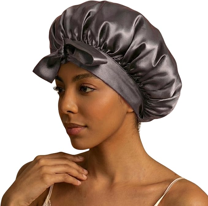 100% Mulberry Silk Hair Sleep Bonnet - Reversible Sleep Bonnet for Women, Wide Band Adjustable Tie, Night Cap for Curly Hair