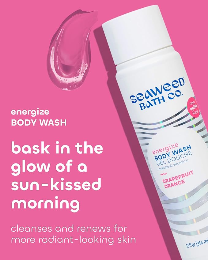 Seaweed Bath Co. Energize Body Wash, Grapefruit Orange Scent, 12 Ounce, Shower Gel for Men & Women, Vegan, Paraben Free, Sulfate Free, Cruelty Free