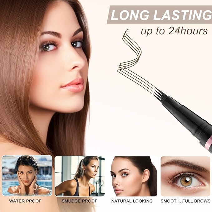 Eyebrow Pencil, 2-in-1 Waterproof Eyebrow Pen with 4 Tip Brow Pen and Ultra-Precise Brow Pencil, with Dual-ended Eyebrow Brush, Eyebrow Makeup for Natural Looking Eyebrows - Ash Brown