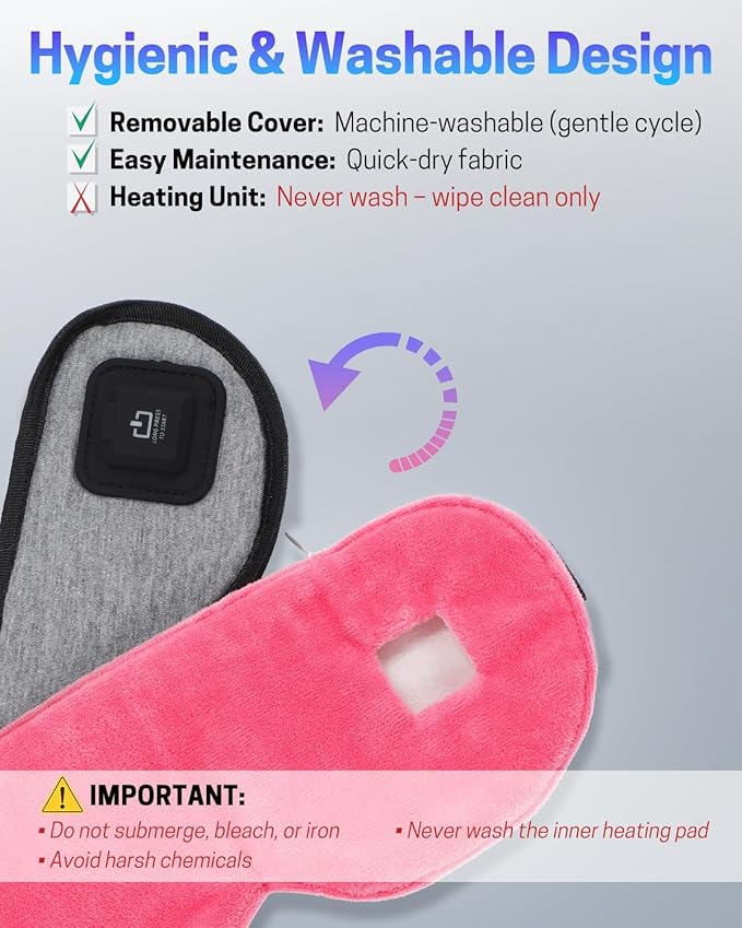 Heated Eye Mask for Dry Eyes, Stye Relief and Improved Sleep - Cordless Rechargeable Warm Compress with Graphene Heating, 3 Temp Settings, Auto Shut-Off, Washable Sleep Mask for Travel