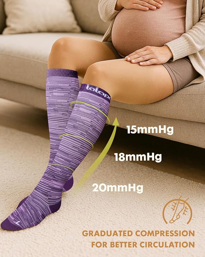 Lalapapa Thick Soft Cotton Compression Socks for Women Men 15-20mmHg Knee High Breathable Cotton Socks for All Day Comfort