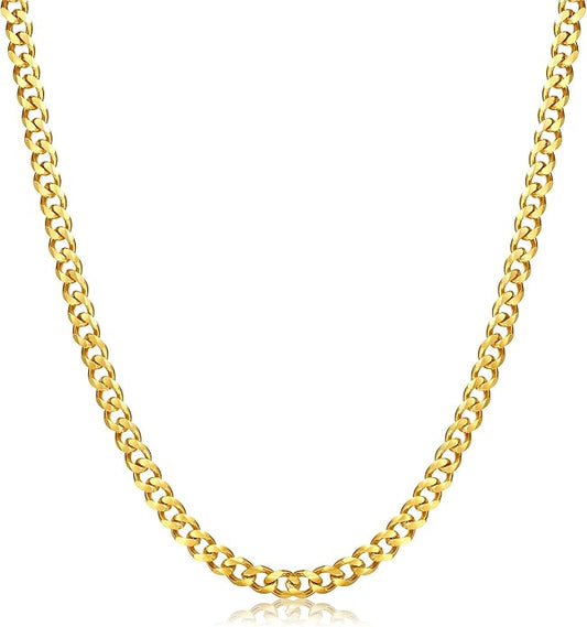 Fiusem 3.5mm Cuban Link Chains for Men, Silver Tone/Black/14K Gold Plated Stainless Steel Necklace Chain, Mens Necklace 16, 18, 20, 22, 24, 26, 28 Inch