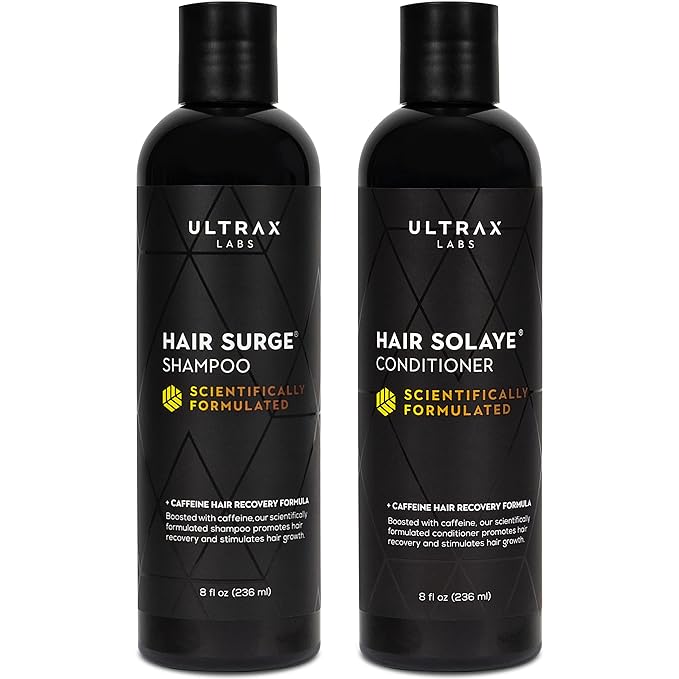 Ultrax Labs Hair Surge Shampoo and Hair Solaye Conditioner Bundle (8 fl oz) | Thickens Hair, Reduces Breakage, Promotes Growth, Strengthens Follicles | For Men and Women