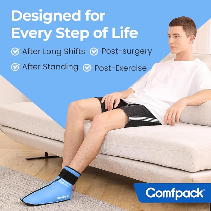 Comfpack XL Foot Ice Pack Wrap for Plantar Fasciitis, Ankle Ice Pack Wrap Ice Boot for Foot After Surgery, Hot Cold Therapy Relief for Bunion, Achilles Tendonitis, Foot Pain, Swelling, Heel Pain