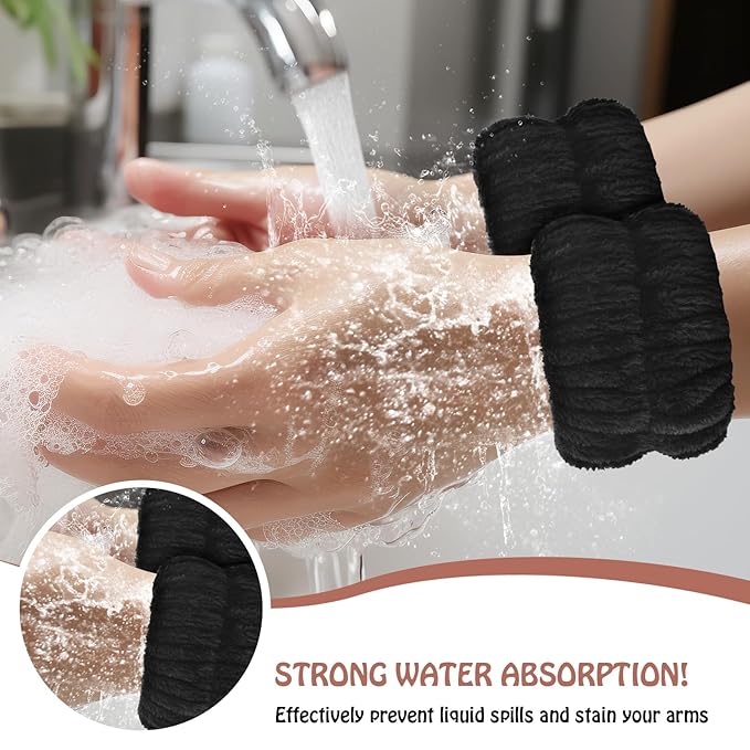Darfukei Wrist Bands for Washing Face, 4pcs Spa Face Washing Wristbands, Microfiber Arm Wrist Towels, Absorbent Wash Wristbands for Woman Men, Prevent Water from Spilling Down Your Arms