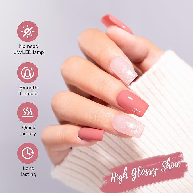Nailshion Dusty Rose Nail Polish and Sheer Pink Dot, 2 Colors Light Pink Nail Polish Duo Non-Gel, Opaque, Fast Dry & Long Lasting Glossy Nail Art Gift for Women