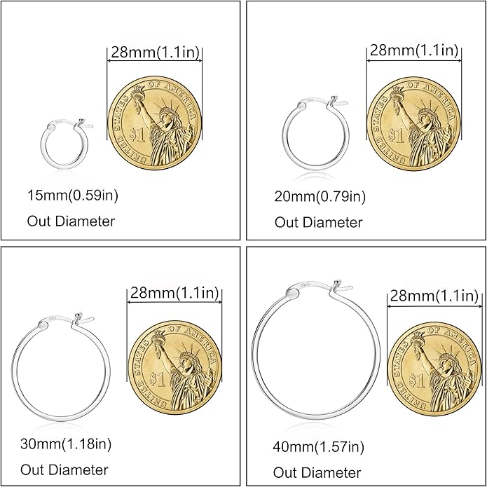 Hayoso 18K Gold Plated Hoop Earrings - 925 Sterling Silver Hoop Earrings Womens Hypoallergenic Hoops | Square Tube Hoop Earrings for Women 15mm/20mm/30mm/40mm