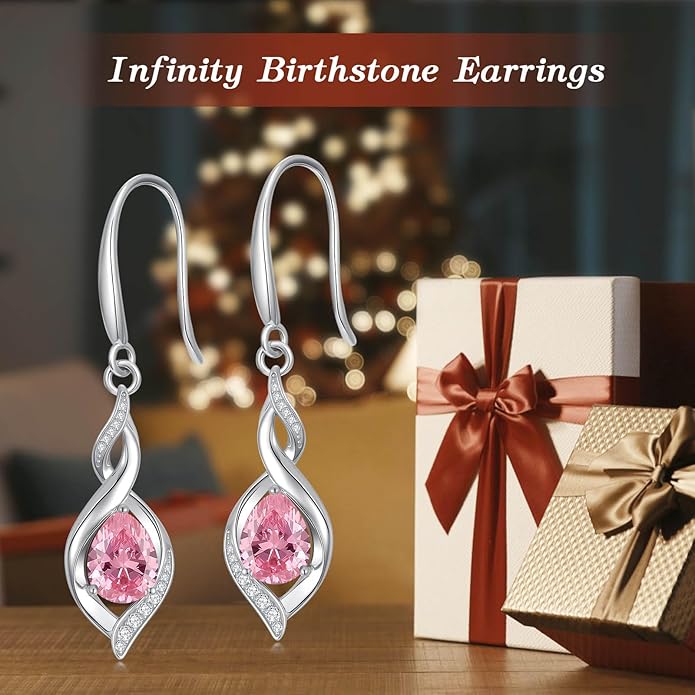 HPQQ Birthstone Earrings for Women 925 Sterling Silver Infinity Love Jewelry Valentines Day Birthday Gifts for Her Mom Wife Girlfriend