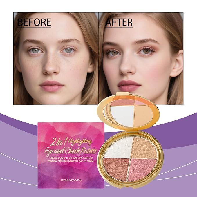 Highlight Eyeshadow and Blush Palette | 2 in 1 Makeup Palette for Eyes & Cheeks | Glow Wardrobe Contour Palette with Highlighter | Smooth Blendable Powder, Compact & Travel Friendly