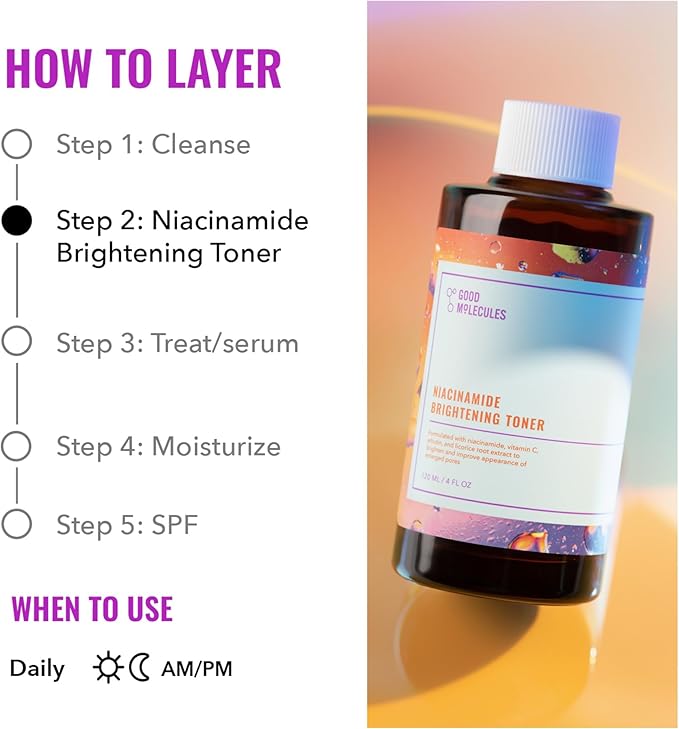 Good Molecules Niacinamide Brightening Toner - Toner for Face with Niacinamide and Arbutin for Skin Tone Balancing- Pore Minimizer, Facial Skin Care