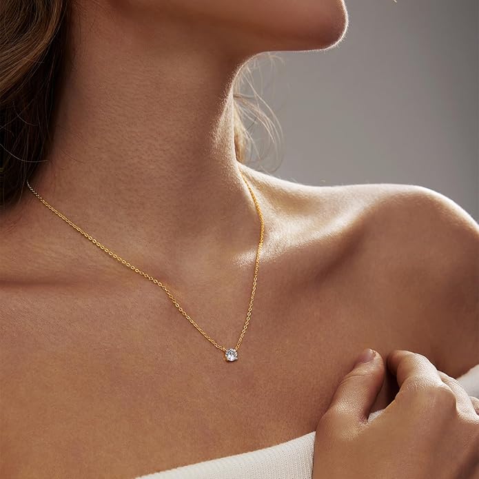Luxval Diamond Pendant Gold Necklace for Women，Dainty 18k Gold Plated Choker Necklaces Simple Gold Jewelry Gifts for Women Girls
