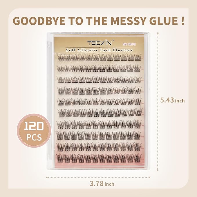 Tecxin-Mix Natural Lash Clusters Kit Extentions Korean Self Adhesive Clusters False Eyelashes Easy Appy,Press On Pre-glued Tech,No Glue,and No Sticky Residue,10-12mm 120 Pcs Gift for Women, Her, Wife
