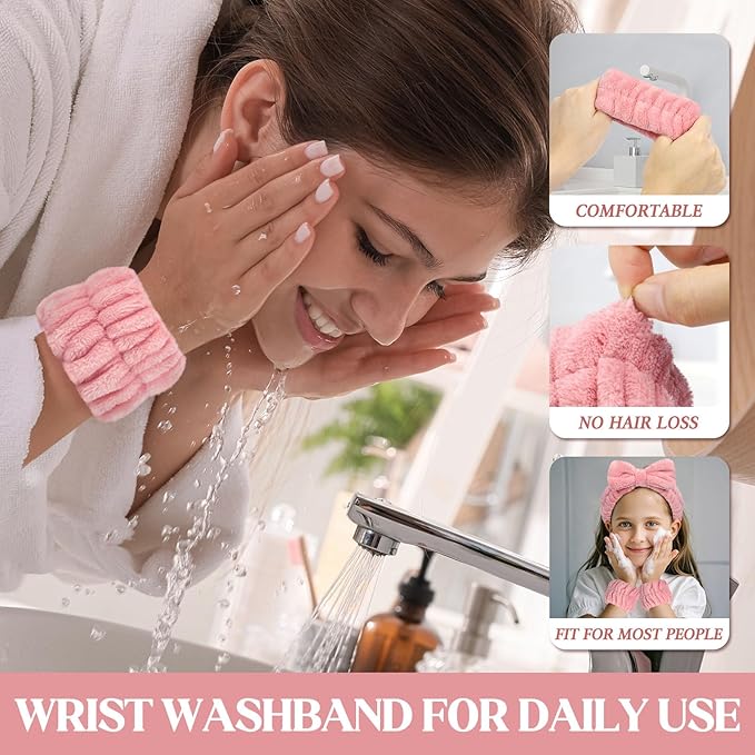 Women's Wrist Towels for Washing Face, Microfiber Spa Wash Towel Band, Face Washing Absorbent Wristbands, Sweatband for Girls Prevent Water from Spilling Down Your Arms 6PCS