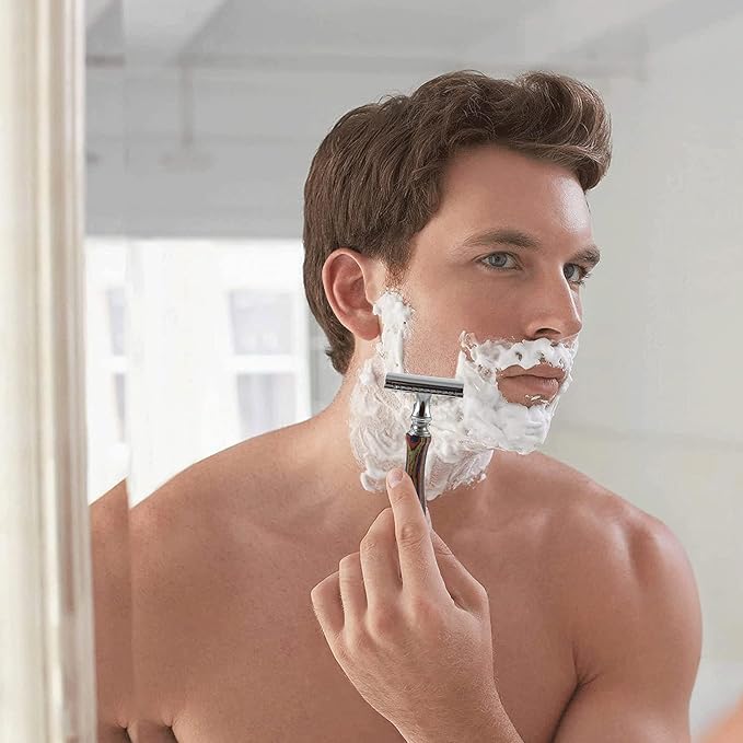 Krisp Shave Long Wood Handle Safety Razor for Men Women - Double Edge Manual Razor - Fits All Double Edge Razor Blade - Comes With 5 Shaving Blades, Multi Color, 4.2 inch long