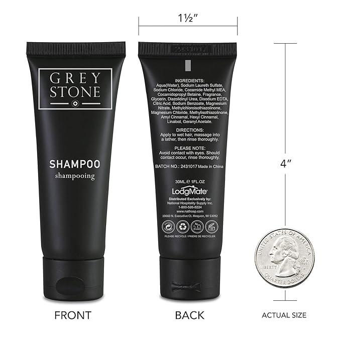 LodgMate Grey Stone Hotel Shampoo Tubes, Travel Size Bulk Amenities, 1 oz, Case of 150
