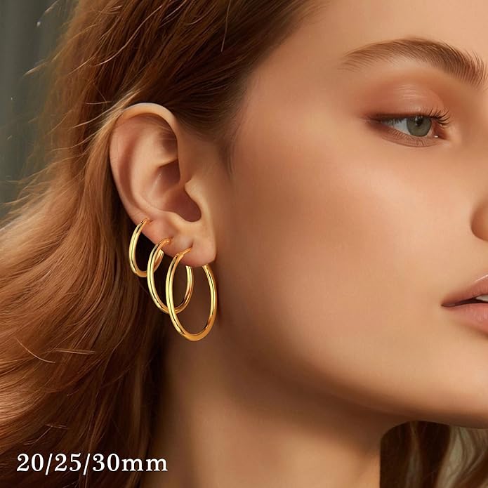 M MOOHAM 14K-Gold-Plated Hoop Earrings for Women - Hypoallergenic 14K Gold 925 Sterling silver-plated Post Sensitive Ears Nickel Free Hoops Earrings Set for Women Jewelry Lightweight 13-60mm