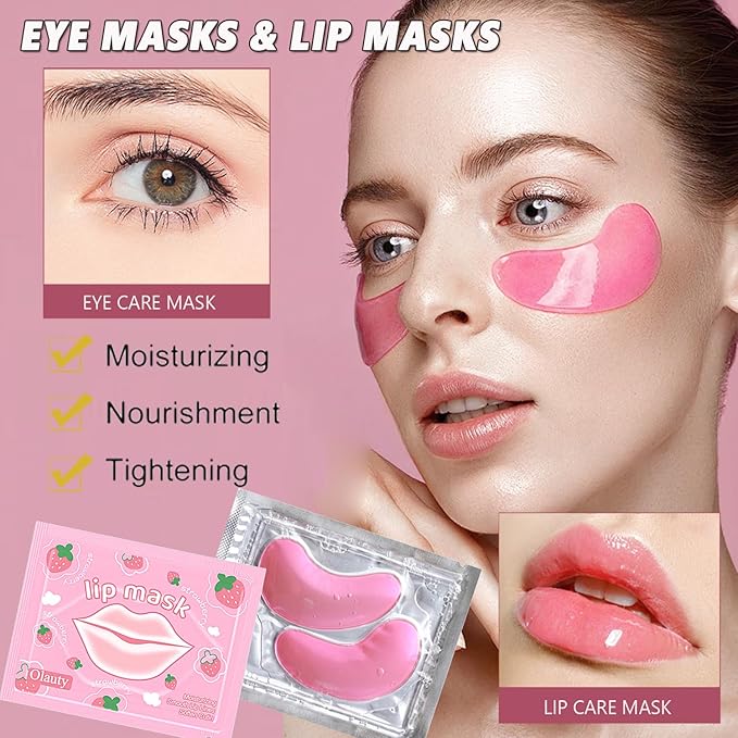 30 Pairs Eye Masks & Lip Masks, Under Eye Patches for Puffy Eyes, Moisturizing Lip Mask Pink Pads, Reducing Fine Lines, Valentines Day Gifts, Galentines Gifts, Party Favors, Bulk Gifts, Small Gifts