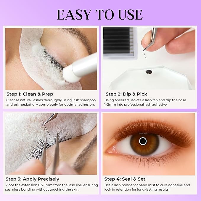 SAIGON LASH Eyelash Extensions, Mink Lash, Volume & Classic Lashes for Professionals, J/B/C/CC/D/L/M Curl, 4-15mm Length, Soft Korean PBT Fiber, 16 Rows Lash Tray (Dark brown-CC-0.05-8-15mm)