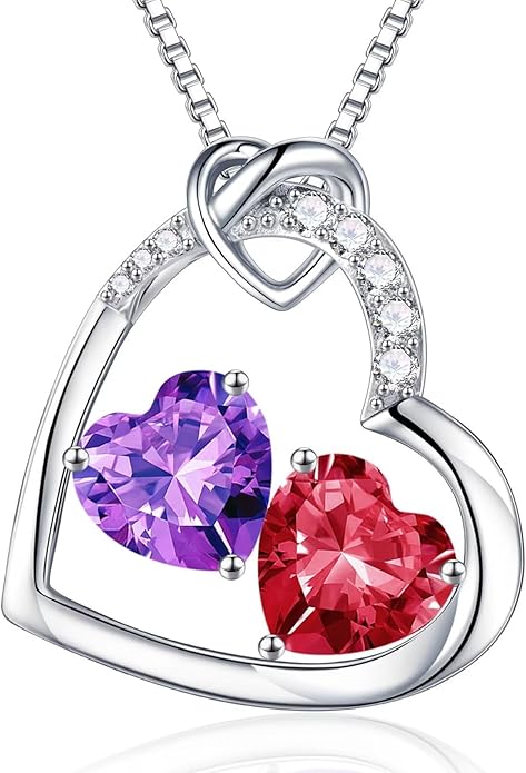 Iefil Valentines Day Gifts for Her - 925 Sterling Silver Heart Birthstone Necklace, Anniversary Birthday Gifts for Women Wife Girlfriend, Jewelry for Mom Daughter
